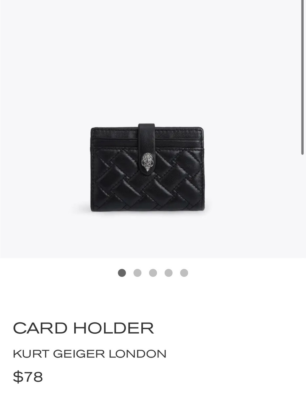 Kurt Geiger Black Quilted Leather Card Wallet with Skull Snap